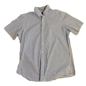 Ralph Lauren Men’s Large Blue White Gingham Check Short Sleeve Button Down Shirt